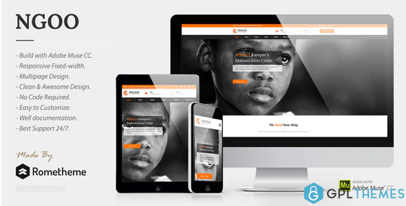NGOO Charity Non profit and Fundraising Muse Template