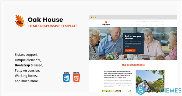 Oak House Senior Care Retirement Rehabilitation Home HTML5 Template