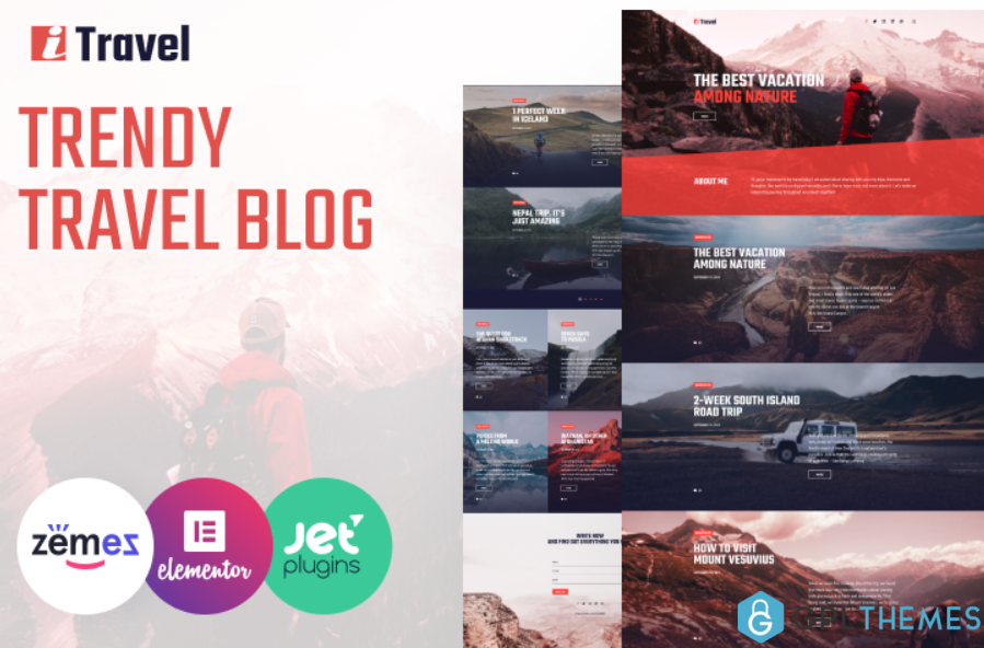 ITravel Trendy Travel Blog Website Template for Elementor builder WordPress Theme
