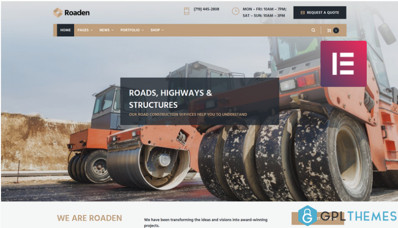 Roaden Road Construction Elementor WordPress Theme