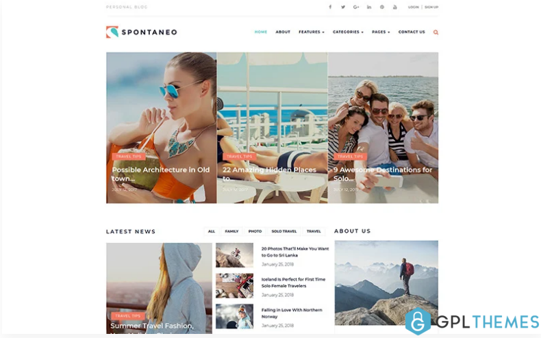 Spontaneo Personal Travel Blog WordPress Theme