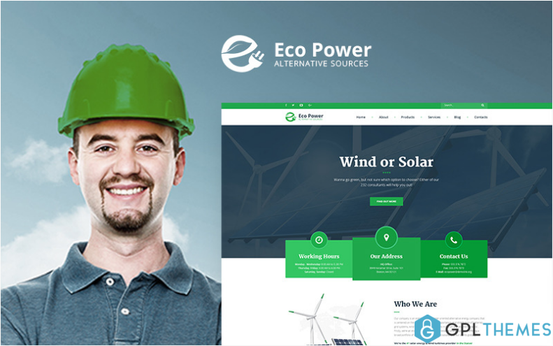 EcoPower Alternative Power Solar Energy WordPress Theme