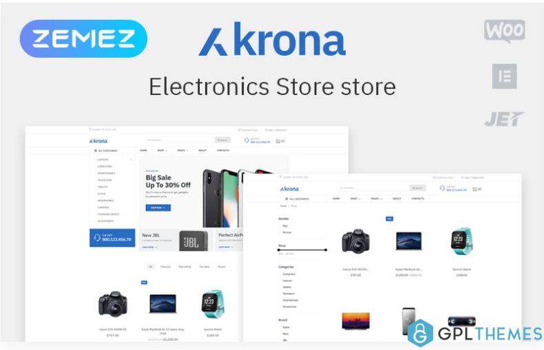 Krona Electronics ECommerce Classic Elementor WooCommerce Theme