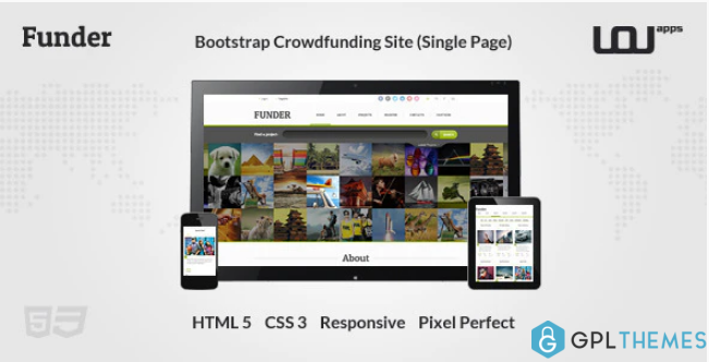 FUNDER Bootstrap Crowdfunding Site Single Page