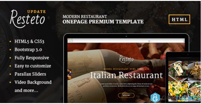 Resteto One page Restaurant Premium Template