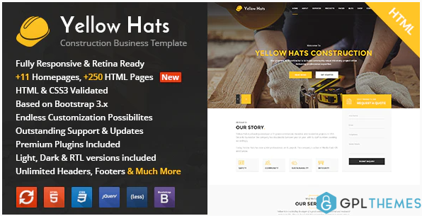 Yellow Hats Construction Building Renovation HTML Template