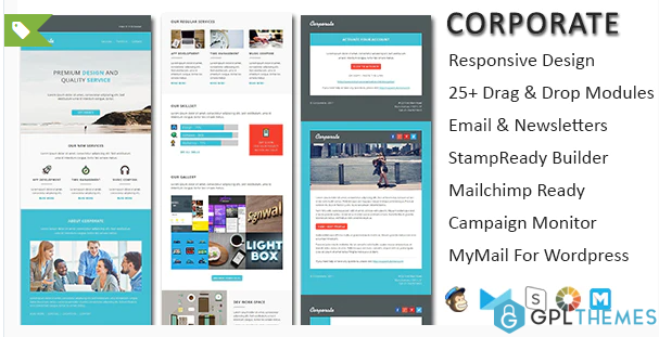 Corporate responsive email newsletter templates with online Stampready Mailchimp Builders Access
