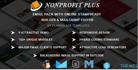 Nonprofit Plus Email Pack With Online StampReady Mailchimp Editors