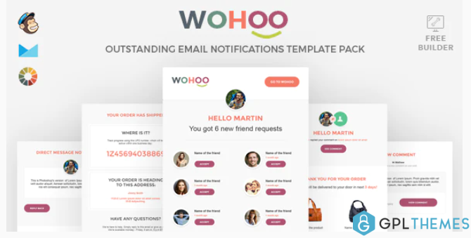 WOHOO Beautiful Email Notifications Template 15 Modules Mailchimp CampaignMoniter Builder