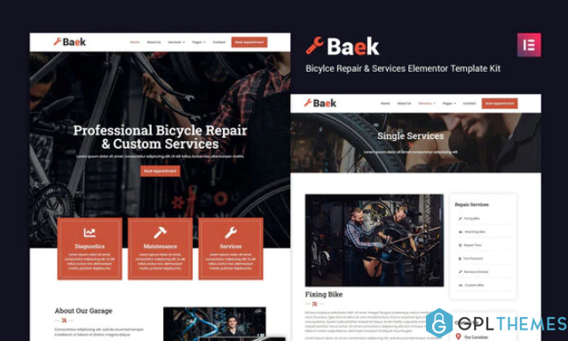 Baek Bicycle Repair and Service Elementor Template Kit