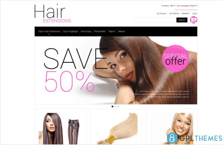 Multipurpose Hair Extensions Magento Theme