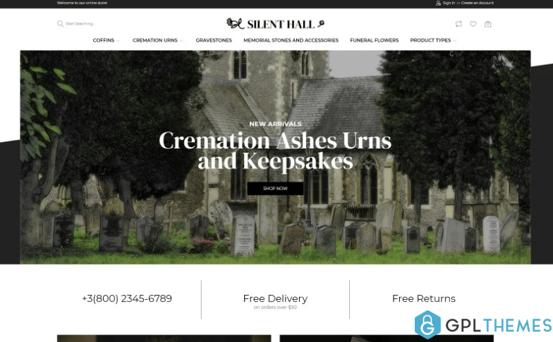 Silent Hall Funeral Services eCommerce Template Magento Theme