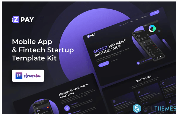 iZPAY Mobile App Fintech Startup Elementor Template Kit