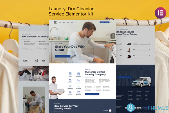 Wash Rinse – Laundry Dry Cleaning Service Elementor Template Kit 1