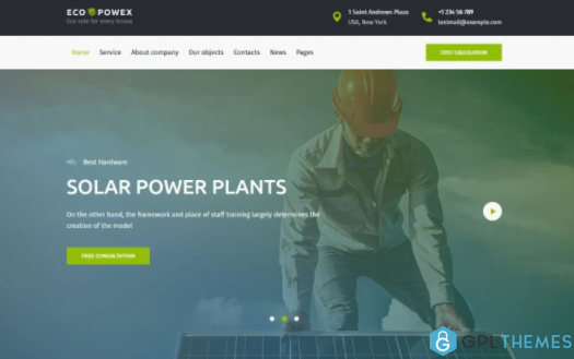 Ecopowex solar panels and renewable energy plant WordPress Theme