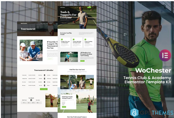 WoChester Tennis Club Academy Elementor Template Kit