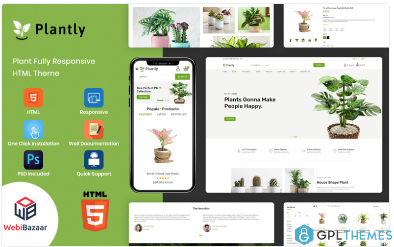Plantly Plants And Nursery HTML5 eCommerce Website template Website Template