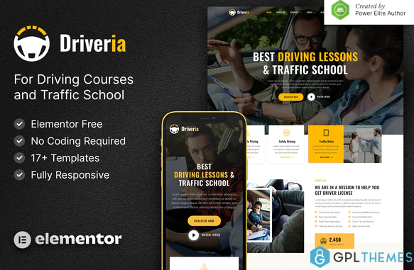Driveria – Driving Course Traffic School Elementor Template Kit