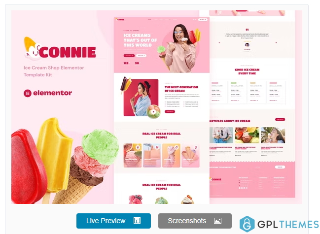 Connie – Ice Cream Shop Elementor Template Kit