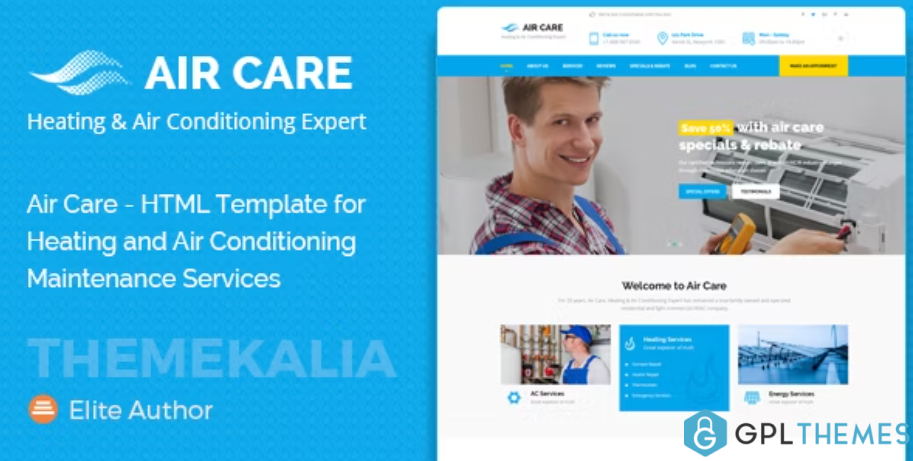 Air Care HTML Template for Heating and Air Conditioning Maintenance Services