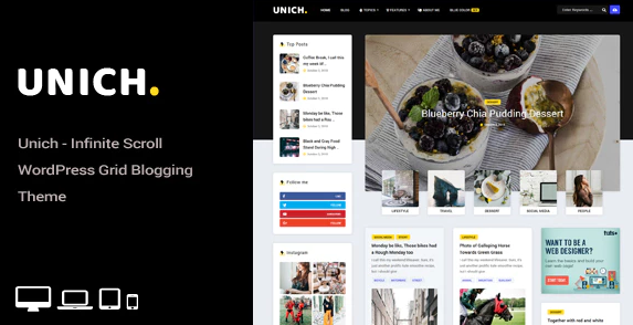 Unich - Infinite Scroll WordPress Blogging Food Recipes Theme 1.4