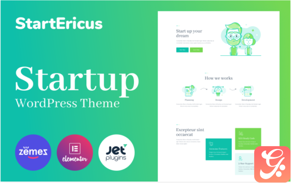 StartEricus Clean and Minimalistic Startup Landing Page WordPress Theme