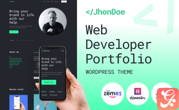 Jhon Doe Contemporary Web Developer WordPress Theme 1