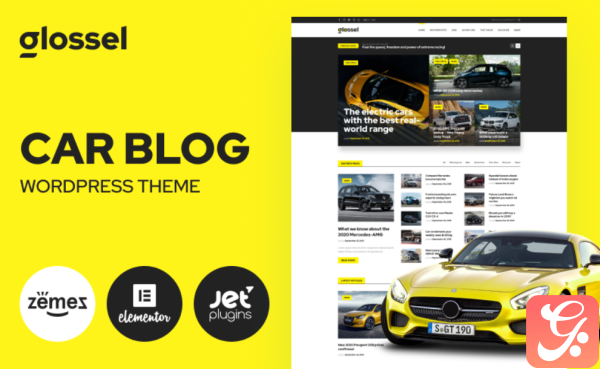 Glossel Car Blog Website Template based on Elementor WordPress Theme