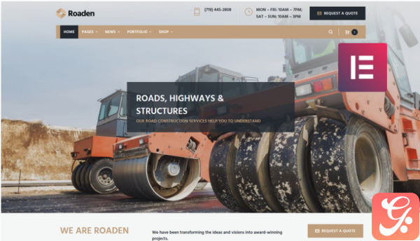Roaden Road Construction Elementor WordPress Theme