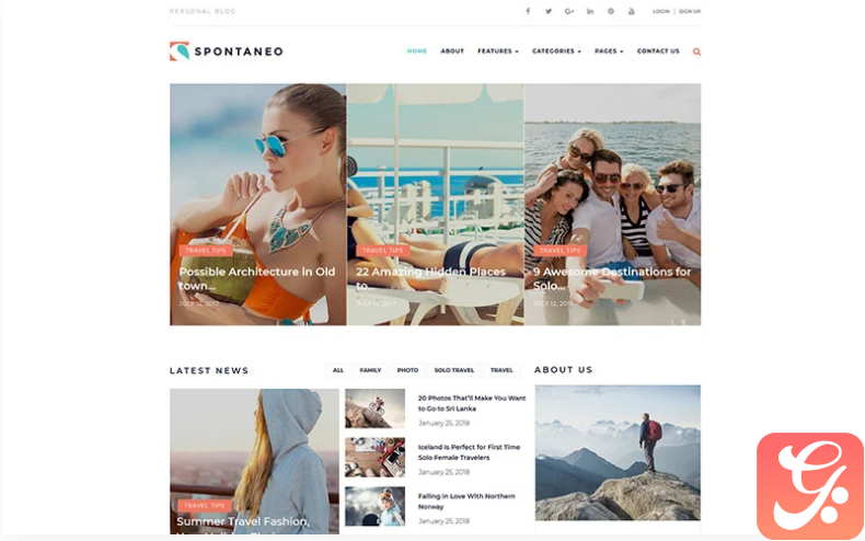 Spontaneo - Personal Travel Blog WordPress Theme