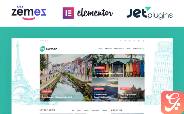 WorldMap Travel Photo Blog Elementor WordPress Theme