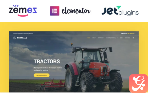 Rentallo Farming Equipment Machinery Rentals WordPress Theme