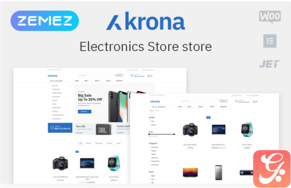 Krona Electronics ECommerce Classic Elementor WooCommerce Theme