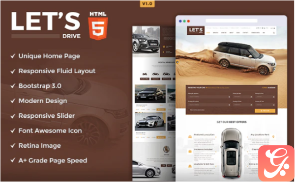 Lets Drive Amazing Car Rental Sale HTML5 Template