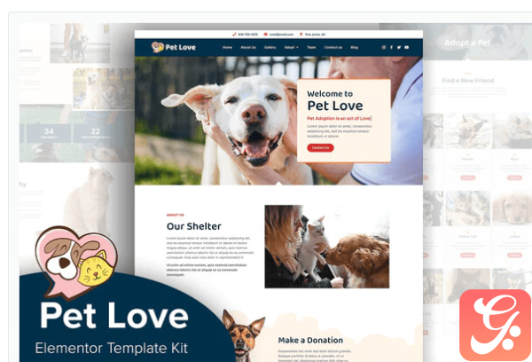 Pet Love Animal Shelter Elementor Template Kit
