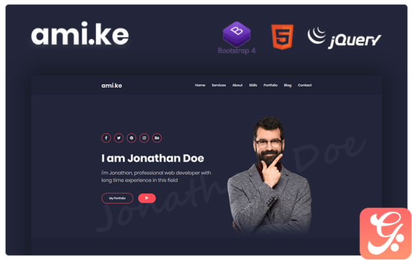 Amike Personal Portfolio Boostrap 4 Website Template