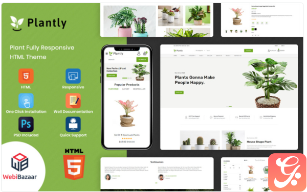 Plantly Plants And Nursery HTML5 eCommerce Website template Website Template