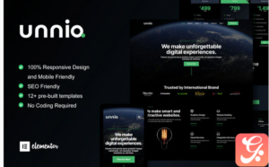 Unniq - Dark Digital Creative Agency Elementor Template Kit