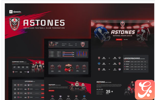 Astones American Football Team Sports Elementor Template Kit