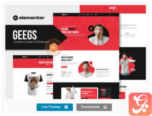 Geegs - Content Creator & Streamer Elementor Template Kit
