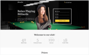 Billiards Responsive Landing Page Template