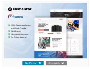 Fixcom - Mobile Phone & Computer Repair Elementor Template Kit