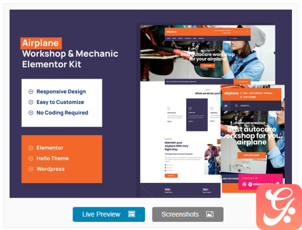 Airplane – Mechanic Workshop Elementor Template Kit