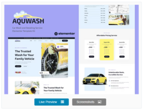 Aquwash – Car Wash and Detailing Service Elementor Template Kit