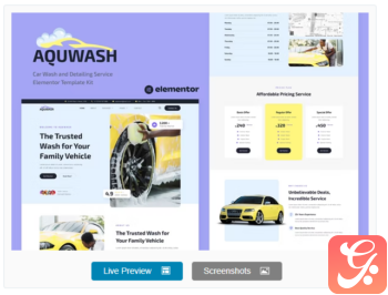 Aquwash – Car Wash and Detailing Service Elementor Template Kit