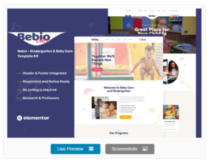 Bebio – Kindergarten & Baby Care Elementor Template Kit
