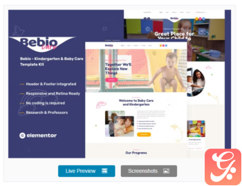 Bebio – Kindergarten & Baby Care Elementor Template Kit