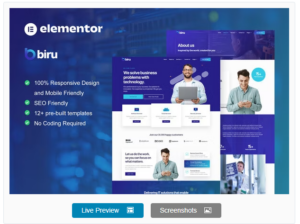 Biru – IT Services Elementor Pro Full Site Template Kit
