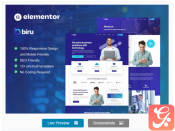 Biru – IT Services Elementor Pro Full Site Template Kit