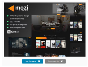 Mozi - Movie Streaming Service Elementor Template Kit